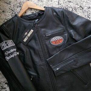 Harley Davidson Leather Motorcycle Jacket 120th Anniversary NWT Womens L Black